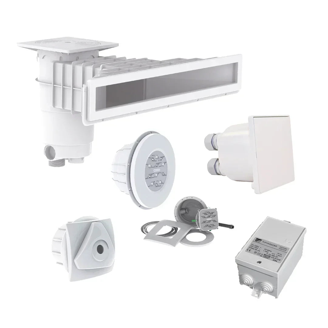 Inbyggnadspaket RGB Paket för träpooler, Bräddavlopp, Inlopp och LED lampa RGB